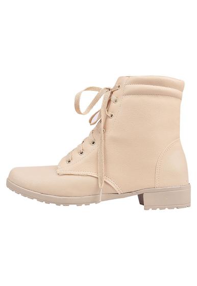 Imagem de Coturno Bota Feminina Salto Baixo Off White