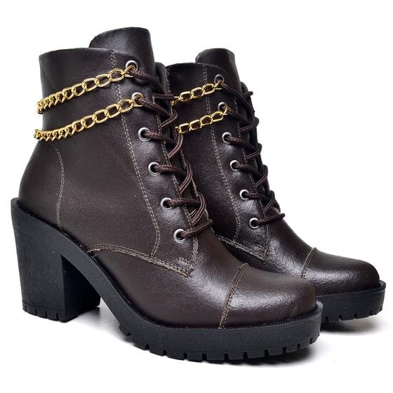 Imagem de Coturno Bota Feminina Sola Tratorado Moderno Blogueira Salto Conforto Casual Correntes BT139