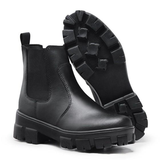 Imagem de Coturno Bota Feminina Tratorada Preta Com Elastico