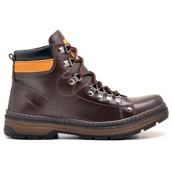 Imagem de Coturno Casual Bota Adventure Couro Masculina Cano Médio Solado Borracha Antiderrapante Resistente