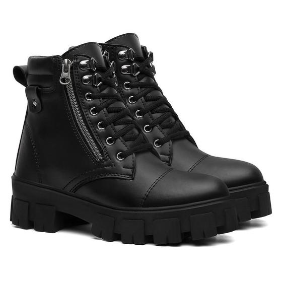 Coturno Feminino Bota Feminina Tratorada Casual Preto Zíper