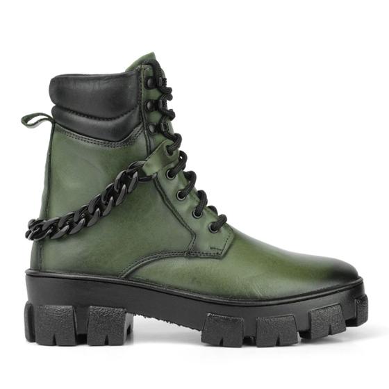 Imagem de Coturno Feminino Couro Militar Detalhe Corrente Stronger Verde Militar