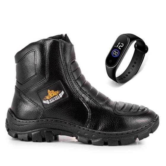 Imagem de Coturno Masculino Bota Adventure Shoes Em Couro Com Relógio