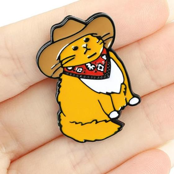 Imagem de Cowboy Gato Esmalte Pino Engraçado Animal Broche Camisa Lapela Saco Bonito Dos Desenhos Animados