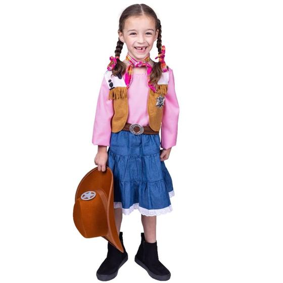 Imagem de Cowgirl Costume Dress Up America para meninas com camisa, colete e saia