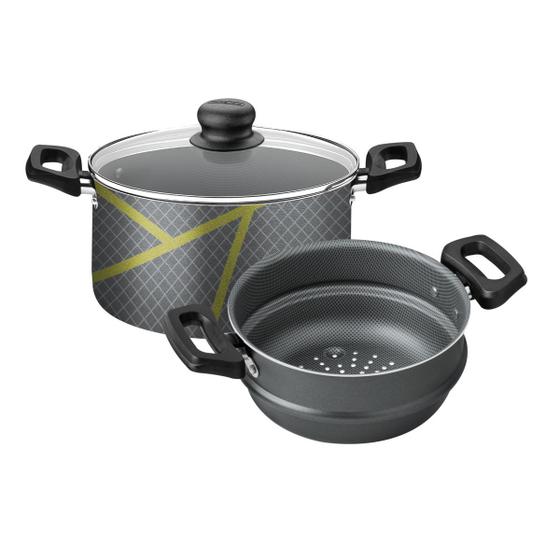 Cozi Vapore Tramontina de Alumínio Antiaderente 16cm 1,8L Chumbo com Tampa Power Up Menor preço em Cozi Vapore Tramontina de Alumínio Antiaderente 16cm 1,8L Chumbo com Tampa Power Up
