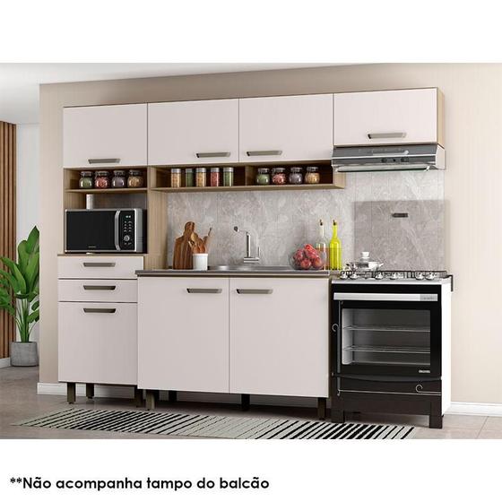 Imagem de Cozinha 4 Peças com Balcão de Pia Siena Ambiente Carvalho OAK Off White  Poliman