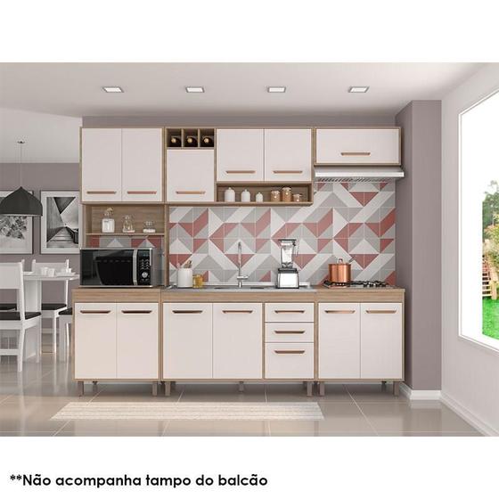 Imagem de Cozinha 5 Peças com Balcão de Pia Ambiente Barcelona Carvalho OAK Off White  Poliman