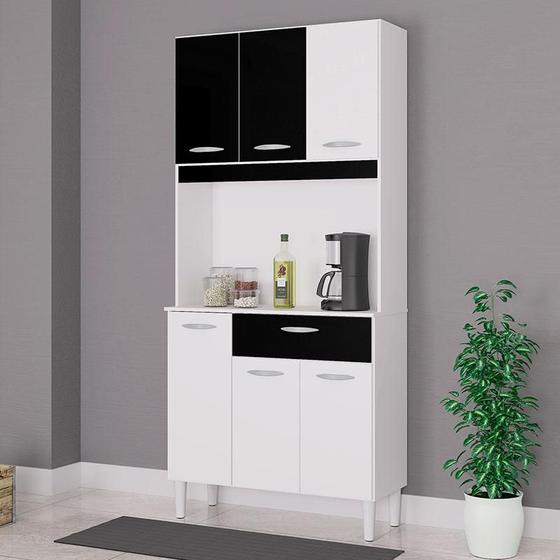 Imagem de Cozinha Ambiente Kit Cassia 6 Portas Branco Preto - Poquema