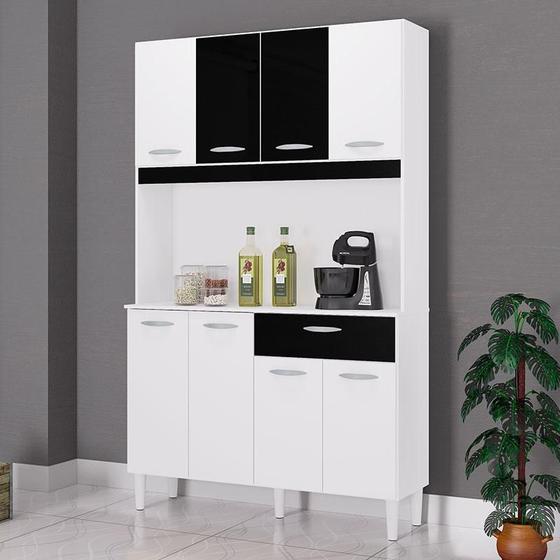 Imagem de Cozinha Ambiente Kit Cassia 8 Portas Branco Preto - Poquema