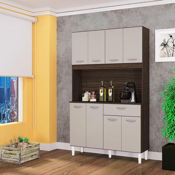 Cozinha Ambiente Kit Cassia 8 Portas Chocolate Off White - Poquema Menor preço em Cozinha Ambiente Kit Cassia 8 Portas Chocolate Off White - Poquema