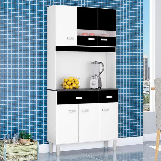 Cozinha Ambiente Kit Manu 6 Portas Branco Preto - Poquema Menor preço em Cozinha Ambiente Kit Manu 6 Portas Branco Preto - Poquema