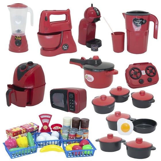 Imagem de Cozinha Brinquedo Vermelho Mercado Jogo Panela Air Fryer 51p