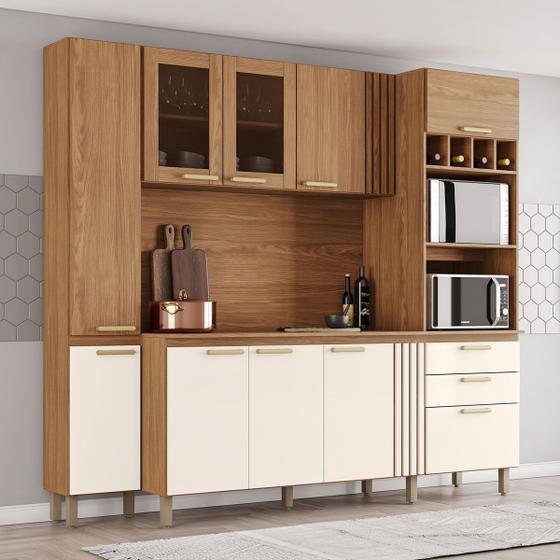 Imagem de Cozinha Compacta 10 Portas 2 Gavetas Nature/Off White - Henn