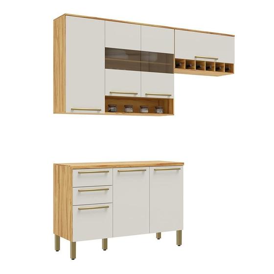 Imagem de Cozinha Compacta 100% Mdf Com 3 Peças 7 Portas 2 Gavetas Napoli Prime Rio Doce Amêndoa/Off White