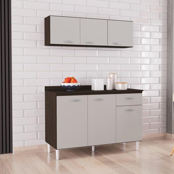 Imagem de Cozinha Compacta 2 Peças Balcão 3 Portas 1 Gaveta Armário Aéreo 3 Portas