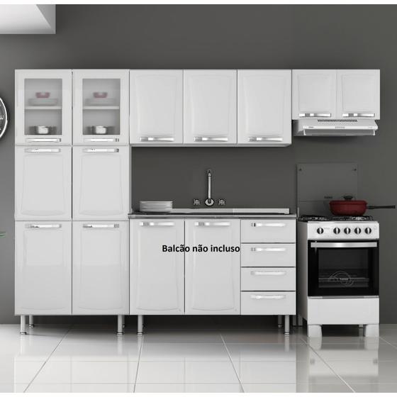 Imagem de Cozinha Compacta 3 Peças 2 Portas em Vidro Itanew Itatiaia Branco