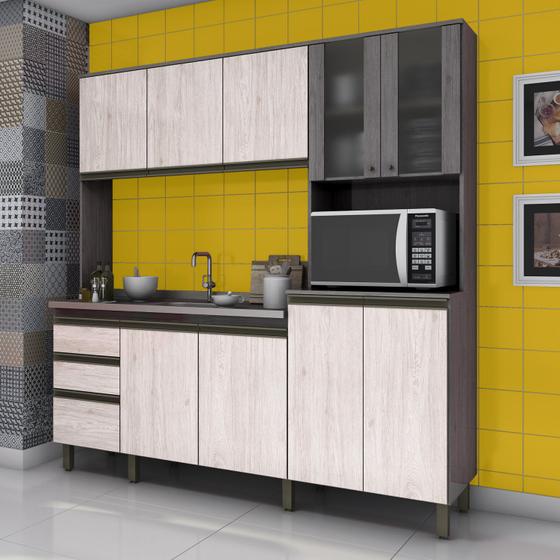 Imagem de Cozinha Compacta 3 Peças B113 Briz (Não Acompanha Tampo) Gris/Palha
