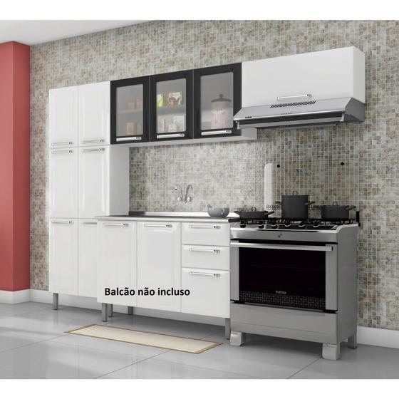 Imagem de Cozinha Compacta 3 Peças sem Balcão 3 Portas em Vidro Tarsila Itatiaia Branco/Preto