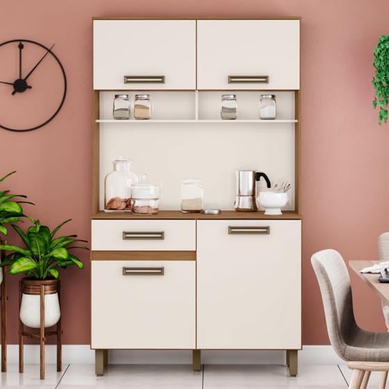 Imagem de Cozinha Compacta 4 Portas 1 Gaveta Nature/Off White - Briz