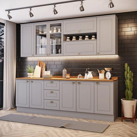 Imagem de Cozinha Compacta 7 Peças Com Aéreo 3 Portas Com Vidro Amy Casa 812