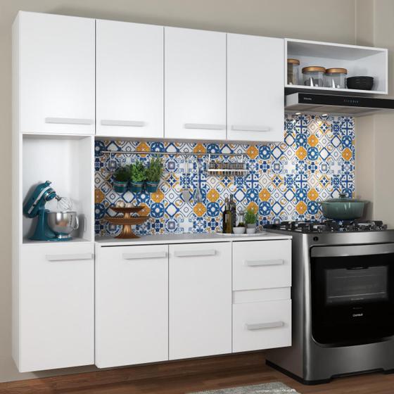 Imagem de Cozinha Compacta 7 Portas 2 Gavetas Suspensa Armário e Balcão Jéssica Branco - Panorama Móveis