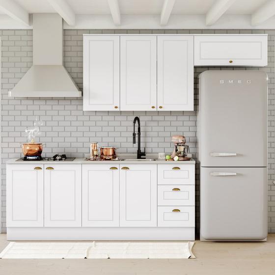 Cozinha Compacta Americana 4 peças Modulada 8 Portas 3 Gavetas Henn - Branco Fosco Menor preço em Cozinha Compacta Americana 4 peças Modulada 8 Portas 3 Gavetas Henn - Branco Fosco