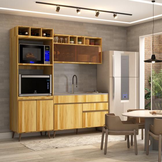 Imagem de Cozinha Compacta Amy 6 Portas 1 Gaveta com Vidro Teka - Panorama Móveis