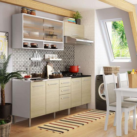 Imagem de Cozinha Compacta Anis 8 Portas e 2 Gavetas Branco e Tirol