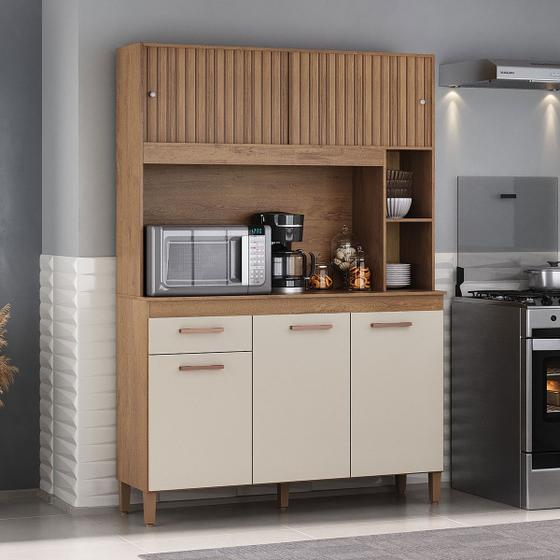 Cozinha Compacta Ceara 5 Portas 1 Gaveta Canelato Rustico/Natura Off White - Atualle Móveis Menor preço em Cozinha Compacta Ceara 5 Portas 1 Gaveta Canelato Rustico/Natura Off White - Atualle Móveis