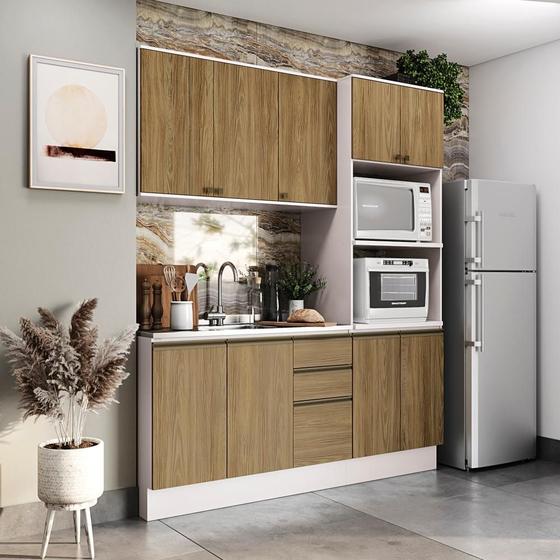 Imagem de Cozinha Compacta Celeste Kappesberg 100% MDF Branco/Nogueira 190cm