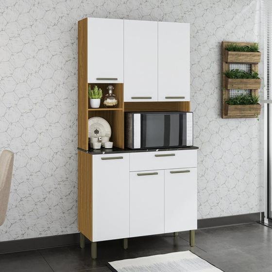Imagem de Cozinha Compacta com 6 Portas 1 Gaveta e Espaço para Micro-ondas 100% Mdf San Marino Espresso Móveis