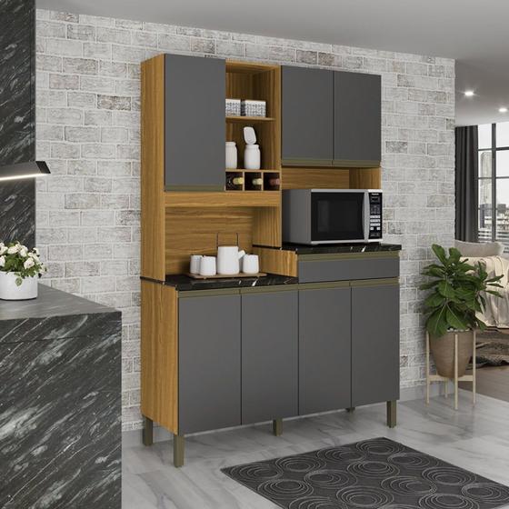 Imagem de Cozinha Compacta com 7 Portas 1 Gaveta e Espaço para Micro-ondas 100% Mdf Grécia Perfil Espresso Móv