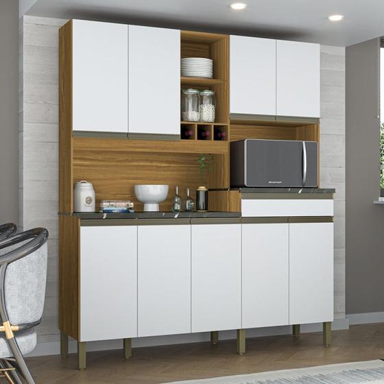 Imagem de Cozinha Compacta com 9 Portas 1 Gaveta e Espaço para Micro-ondas 100% Mdf Roma perfil Espresso Móvei