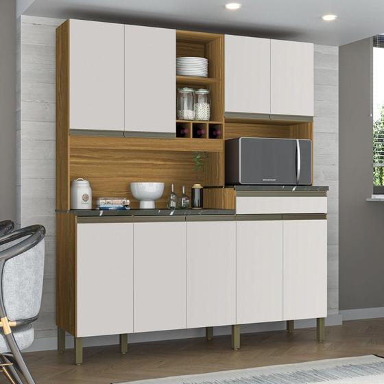 Imagem de Cozinha Compacta com 9 Portas 1 Gaveta e Espaço para Micro-ondas 100% Mdf Roma perfil Espresso Móvei