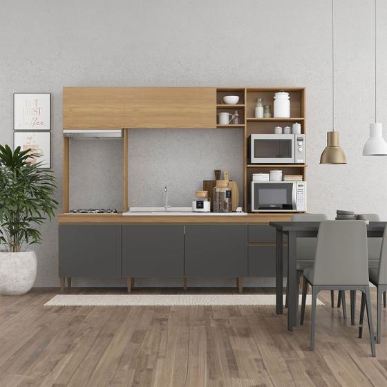 Imagem de Cozinha Compacta com Balcão Pia 245x208Cm MDP Carvalho 0339 MENU