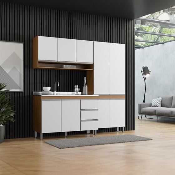 Imagem de Cozinha Compacta com Balcão Pia Sabrina 200 x 202 Cm 3 Peças MDP Branco MENU