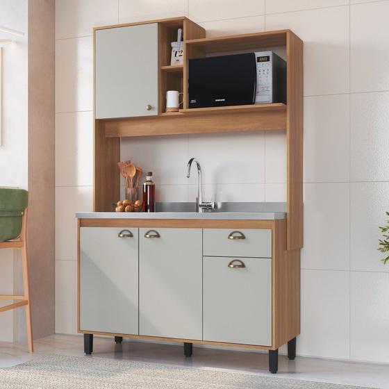 Imagem de Cozinha Compacta com Espaço para Microondas 4 Portas 1 Gaveta 2 Nichos Fernanda