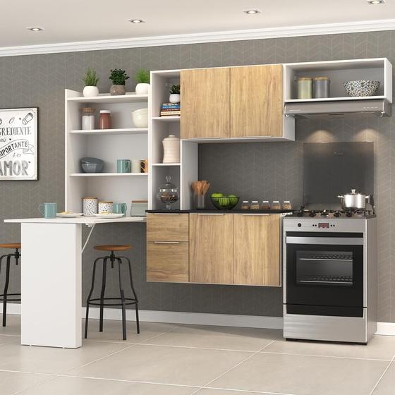 Cozinha Compacta com Mesa Dobrável MP2007 Sofia Multimóveis Branca/Rustic Menor preço em Cozinha Compacta com Mesa Dobrável MP2007 Sofia Multimóveis Branca/Rustic
