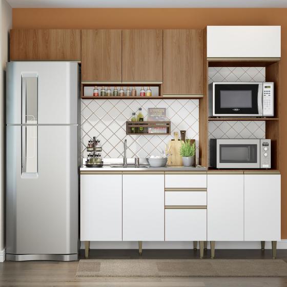 Imagem de Cozinha Compacta Cook 10 Portas 2 Gavetas 9002 Madeira/Branco - BE Mobiliário