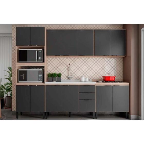Imagem de Cozinha Compacta Firenze 5 Peças (2 Aéreos + 2 Balcões + 1 Paneleiro) FMT009 Avena/Grafito - Demóbile