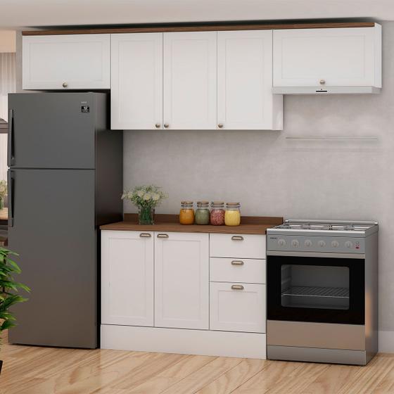 Imagem de Cozinha Compacta Iluminata 7 Portas 3 Gavetas 100% Mdf Branco/ébano - Genialflex