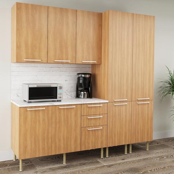 Imagem de Cozinha Compacta Jasmine 200cm com Tampo, 4 Peças, 9 Portas e 3 Gavetas com Divisor de Talheres