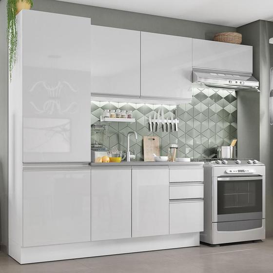 Imagem de Cozinha Compacta Madesa 100% MDF Acordes com Armário e Balcão - Portas Branco Brilho