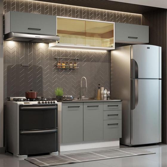 Cozinha Compacta Madesa Agata 280003 com Armário e Balcão (Sem Tampo) - Branco/Cinza Menor preço em Cozinha Compacta Madesa Agata 280003 com Armário e Balcão (Sem Tampo) - Branco/Cinza