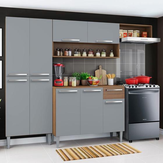 Imagem de Cozinha Compacta Madesa Emilly Top com Armário e Balcão - Rustic/Cinza