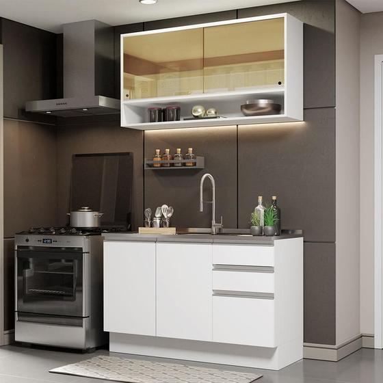 Imagem de Cozinha Compacta Madesa Glamy 120002 com Armário e Balcão (Sem Tampo e Pia)  Branco