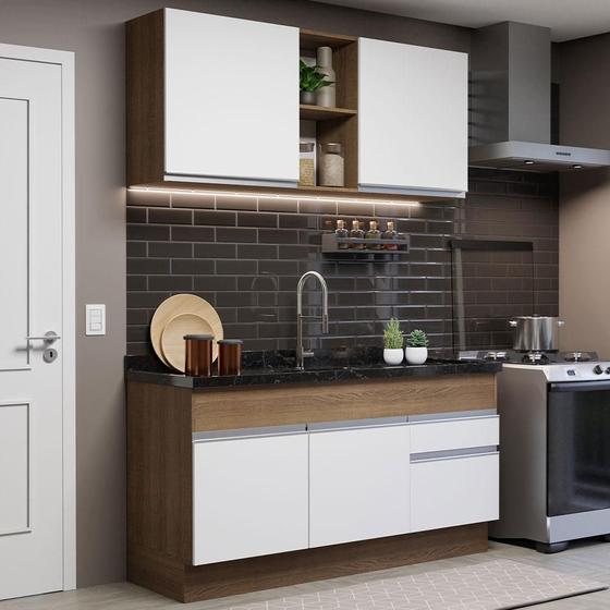 Imagem de Cozinha Compacta Madesa Glamy 150002 com Armário e Balcão (Sem Tampo e Pia) - Rustic/Branco