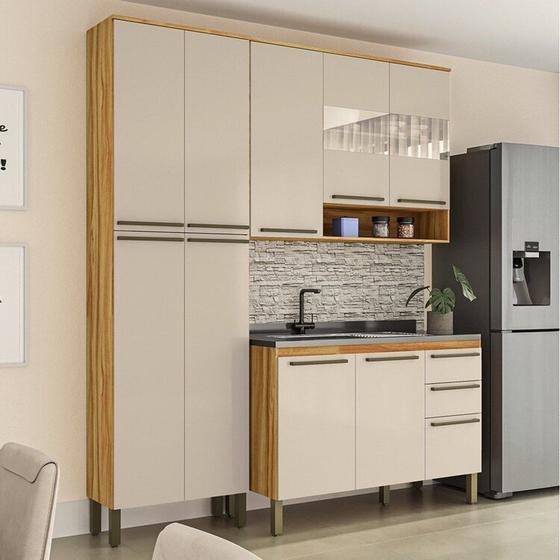 Imagem de Cozinha Compacta Modulada 3 Peças 10 Portas e 2 Gavetas com Vidro sem Tampo Itália Espresso Móveis