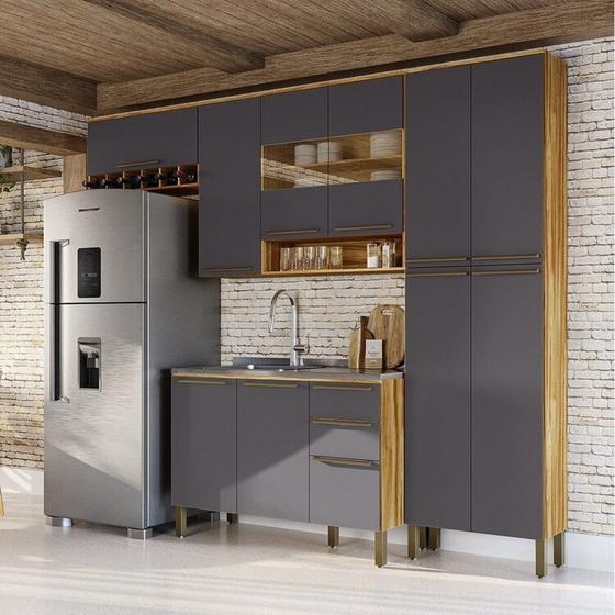 Imagem de Cozinha Compacta Modulada 4 Peças 11 Portas e 2 Gavetas com Vidro sem Tampo Itália Espresso Móveis